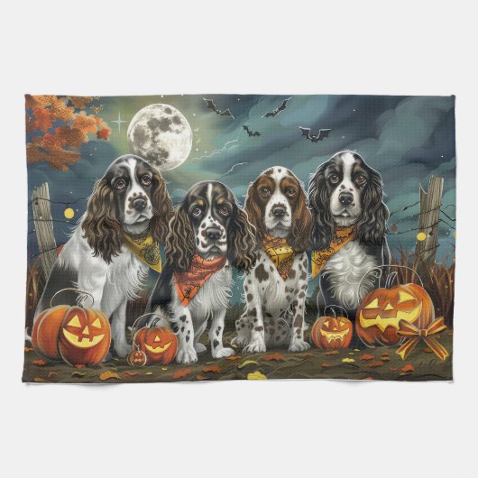 Linge De Cuisine Springer Spaniel Halloween Épouvantable (Horizontal)