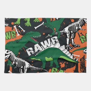 Linge De Cuisine Squelette de dinosaure, motif sans soudure grunge.