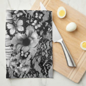 Linge De Cuisine Squelette floral de dentelle avec des papillons (Quart Plié)