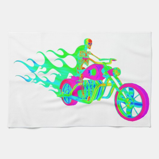 Linge De Cuisine Squelette montant une moto (Horizontal)