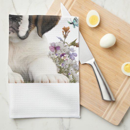 Linge De Cuisine St. Bernard Chien Maman Floral (Quart Plié)