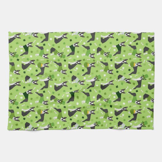 Linge De Cuisine St. Patrick's Day Boston Terrier (Horizontal)