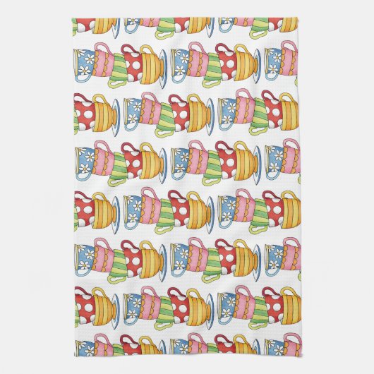 Linge De Cuisine Stacked Teacups Teatime Illustration (Vertical)