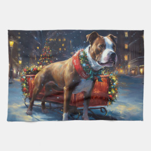 Linge De Cuisine Staffordshire Bull Terrier Noël Festive