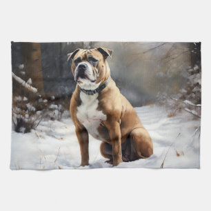 Linge De Cuisine Staffordshire Bull Terrier Qu'il neige Noël
