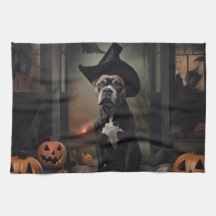 Linge De Cuisine Staffordshire Terrier Citrouilles Halloween effray