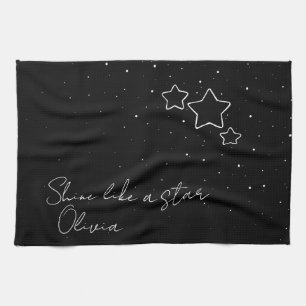 Linge De Cuisine Star Trio en noir et blanc avec message et nom