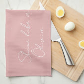 Linge De Cuisine Star Trio en rose et blanc avec message et nom (Quart Plié)