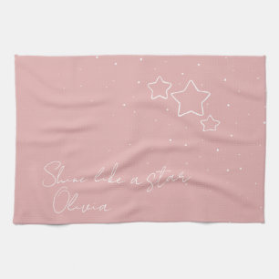 Linge De Cuisine Star Trio en rose et blanc avec message et nom