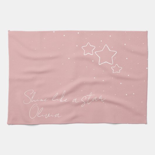 Linge De Cuisine Star Trio en rose et blanc avec message et nom (Horizontal)