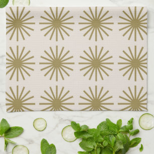 Linge De Cuisine Starburst Motif Gold & Linen Blanc