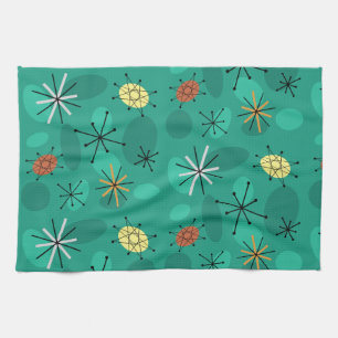 Linge De Cuisine Starbursts Spoutnik du milieu du siècle Turquoise