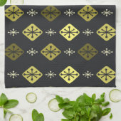 Linge De Cuisine Starburts du milieu du siècle Diamants Noir Jaune (Plié)