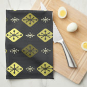 Linge De Cuisine Starburts du milieu du siècle Diamants Noir Jaune (Quart Plié)