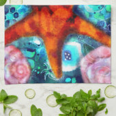 Linge De Cuisine Starfish Seashells Plage Côte Nautique Abstrait (Plié)