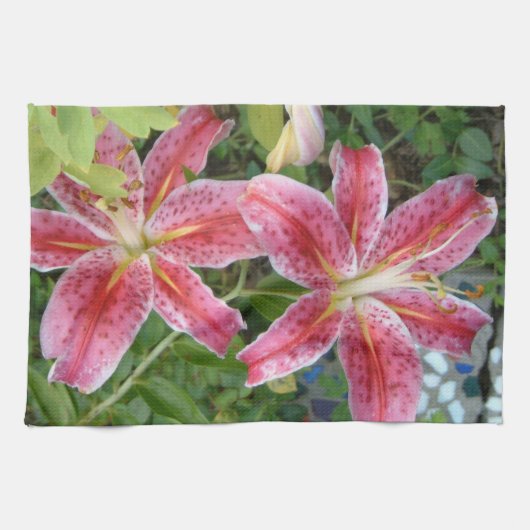Linge De Cuisine Stargazer Lilies Jardin Floral (Horizontal)