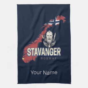 Linge De Cuisine Stavanger Norvège Retro City Carte Vacances Vintag