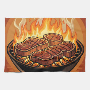 Linge De Cuisine Steaks grillés flammes BBQ