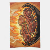 Linge De Cuisine Steaks grillés flammes BBQ (Vertical)