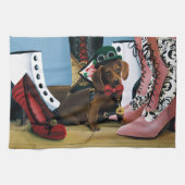 Linge De Cuisine Steampunk Dachshund Chaussures Bottes victoriennes (Horizontal)