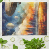 Linge De Cuisine Steampunk Skyline avec Zeppelin Kitchen Towen (Plié)