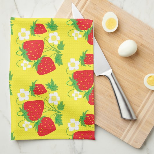 Linge De Cuisine Strawberry and Flower Yellow Pattern (Quart Plié)