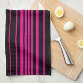 Linge De Cuisine Stripes complexes - Magenta et Noir (Quart Plié)