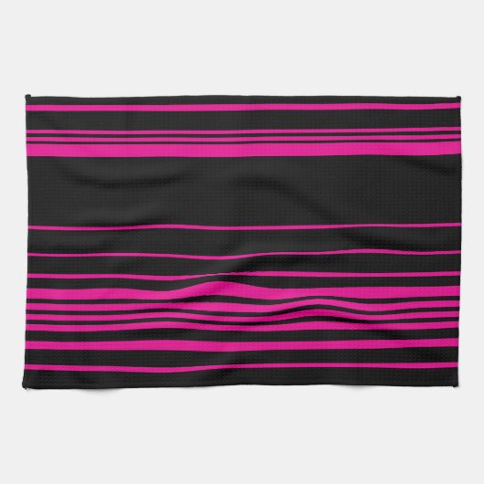 Linge De Cuisine Stripes complexes - Magenta et Noir (Horizontal)