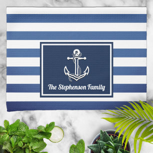 Linge De Cuisine Stripes de marine nautique Nom de famille Personna
