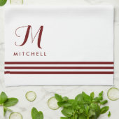 Linge De Cuisine Stripes et Monogrammes à pointes blanches et rouge (Plié)