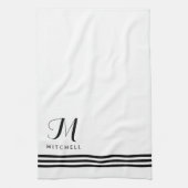 Linge De Cuisine Stripes et Monogrammes à pointes noir et blanc (Vertical)