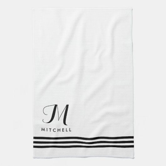 Linge De Cuisine Stripes et Monogrammes à pointes noir et blanc (Vertical)