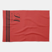 Linge De Cuisine Stripes et Monogrammes à pointes rouge et noir (Horizontal)