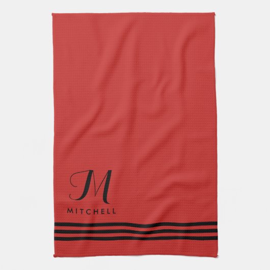 Linge De Cuisine Stripes et Monogrammes à pointes rouge et noir (Vertical)