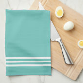 Linge De Cuisine Stripes et Monogrammes turquoises et blancs (Quart Plié)