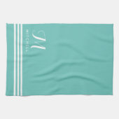 Linge De Cuisine Stripes et Monogrammes turquoises et blancs (Horizontal)