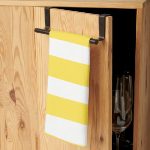 Linge De Cuisine Stripes inégales - Citron jaune et blanc