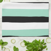 Linge De Cuisine Stripes inégales - Mint vert, blanc et noir (Plié)