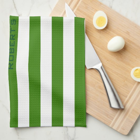 Linge De Cuisine STRIPES vert réglable avec nom (Quart Plié)
