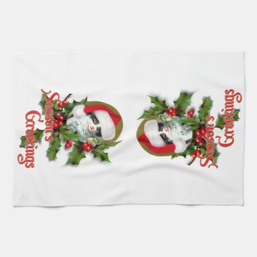 Linge De Cuisine Style ancien Noël Kitten Bonnes Fêtes (Horizontal)