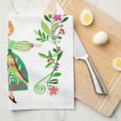 Linge De Cuisine Style Art populaire moderne Fille Fleur à Haired R (Quart Plié)