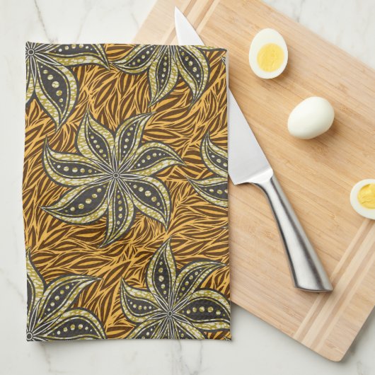 Linge De Cuisine Style Batik Floral Abstrait africain (Quart Plié)