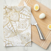 Linge De Cuisine Style Boho Blanc Or Mandala Floral (Quart Plié)