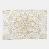 Linge De Cuisine Style Boho Blanc Or Mandala Floral (Horizontal)