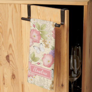 Linge De Cuisine Style botanique rose