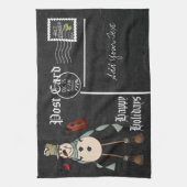 Linge De Cuisine Style Chalkboard Blue Snowman Design de carte post (Vertical)