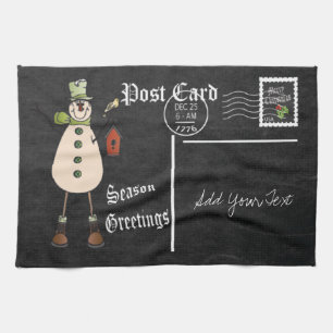 Linge De Cuisine Style Chalkboard Design Carte postale Green Snowma