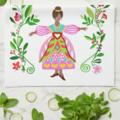 Linge De Cuisine Style d'art folklorique moderne Fille de fleurs af (Plié)