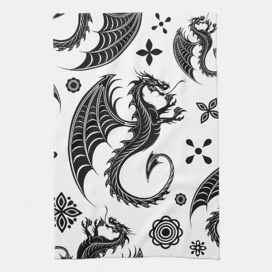 Linge De Cuisine Style de tatouage en forme de dragon noir (Vertical)
