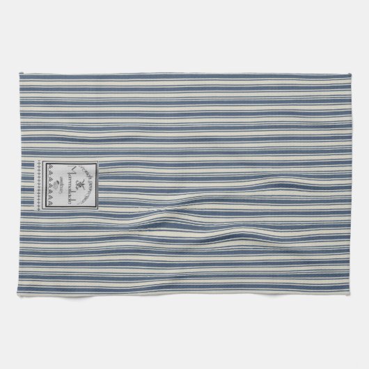 Linge De Cuisine Style français Bleu Crème rayures Étiquette Marmal (Horizontal)